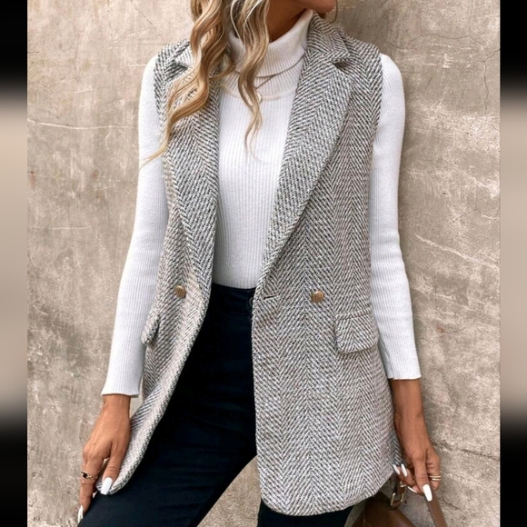 Simple Women's Tweed Blazer Jacket For Commuting - Picture 1 of 3